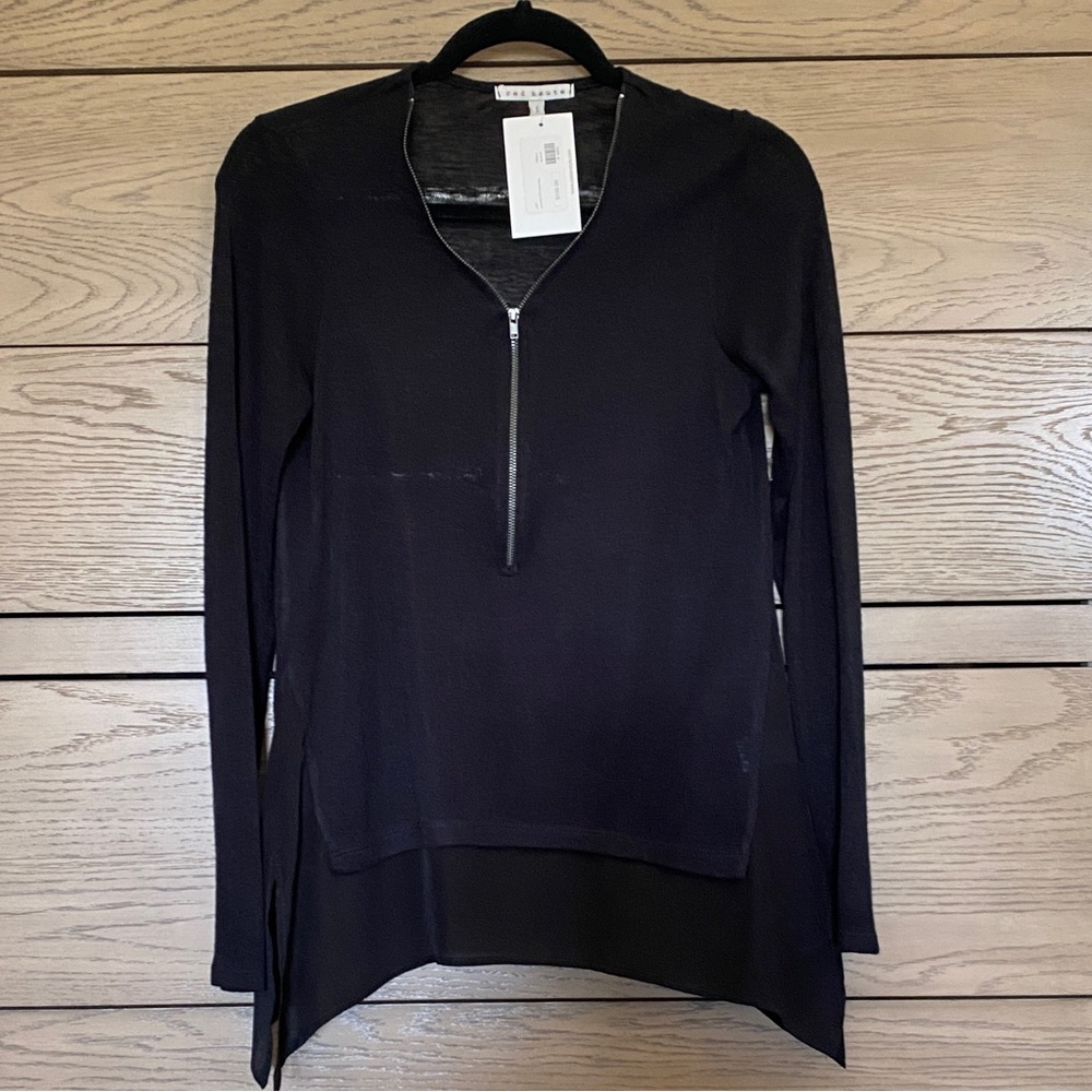 Red Haute Long Sleeve Top with Silk Side Panels. Size S. NWT. Black